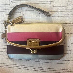 Coach Women's Pink and Gold Wristlet
